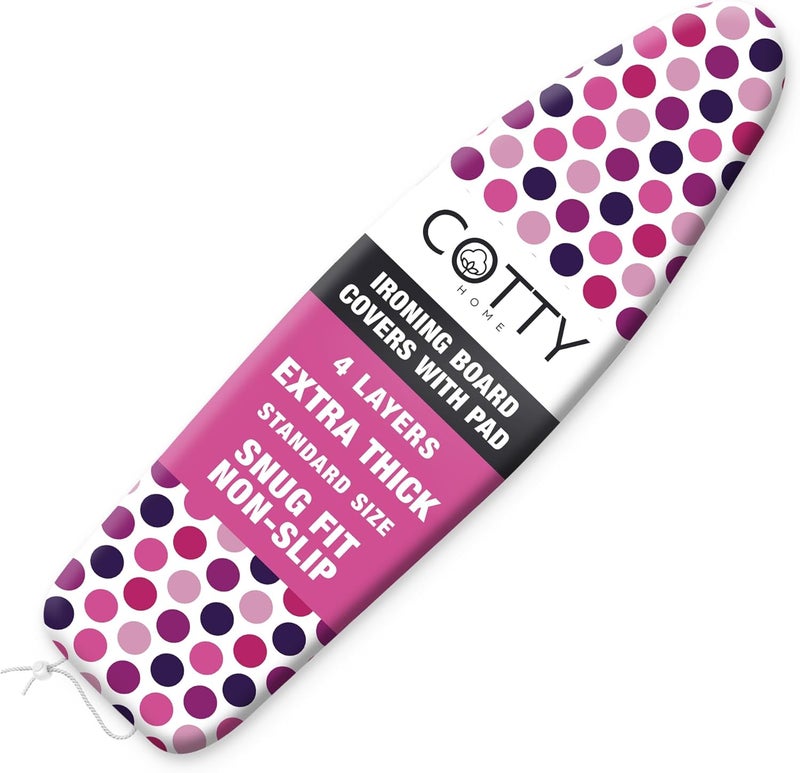 COTTY HOME Store Extra Thick Ironing Board Covers with Pad Standard Size 15x54, Snug Fit Adjustable Drawstring Tightening with Stopper, Heat Reflective Coating, Nose Pocket and Fastener Straps, Polka Dots - Image 1